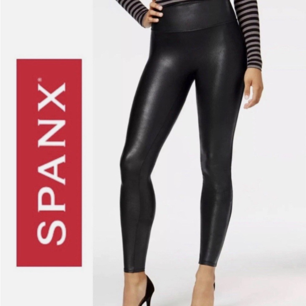 SPANX Women's Black Faux‎ Leather Leggings Plus Size 2XL